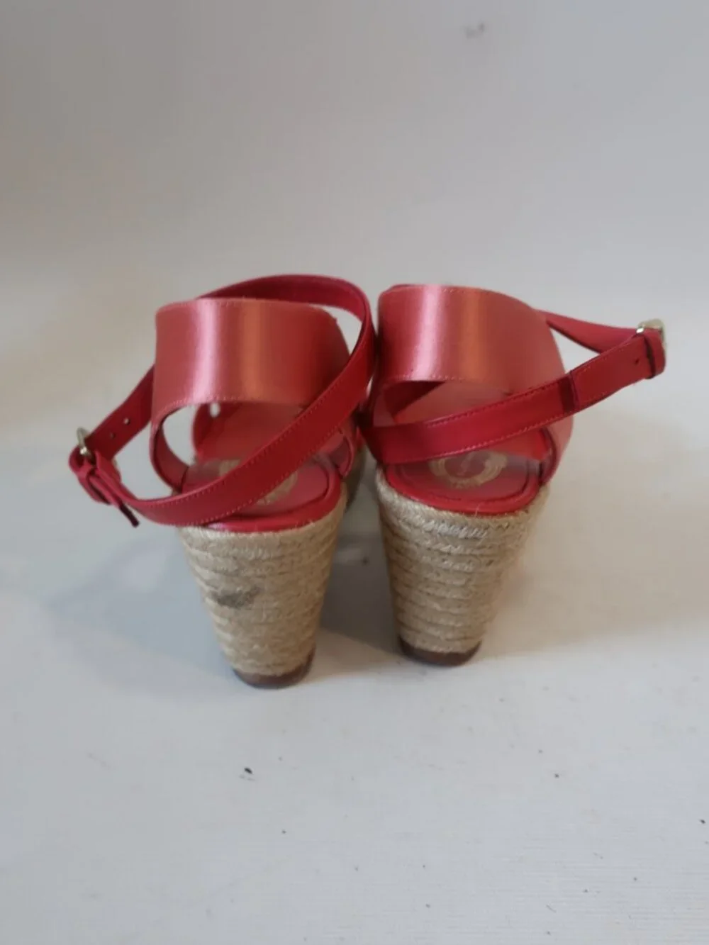 Womens Elie Tahari Coral Satin Espadrille Platform Wedge Heels 37.5 US/7.5